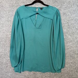 Torrid Shirt Womens 1X Blue Green Blouse Balloon Sleeve Party Holiday Plus Size